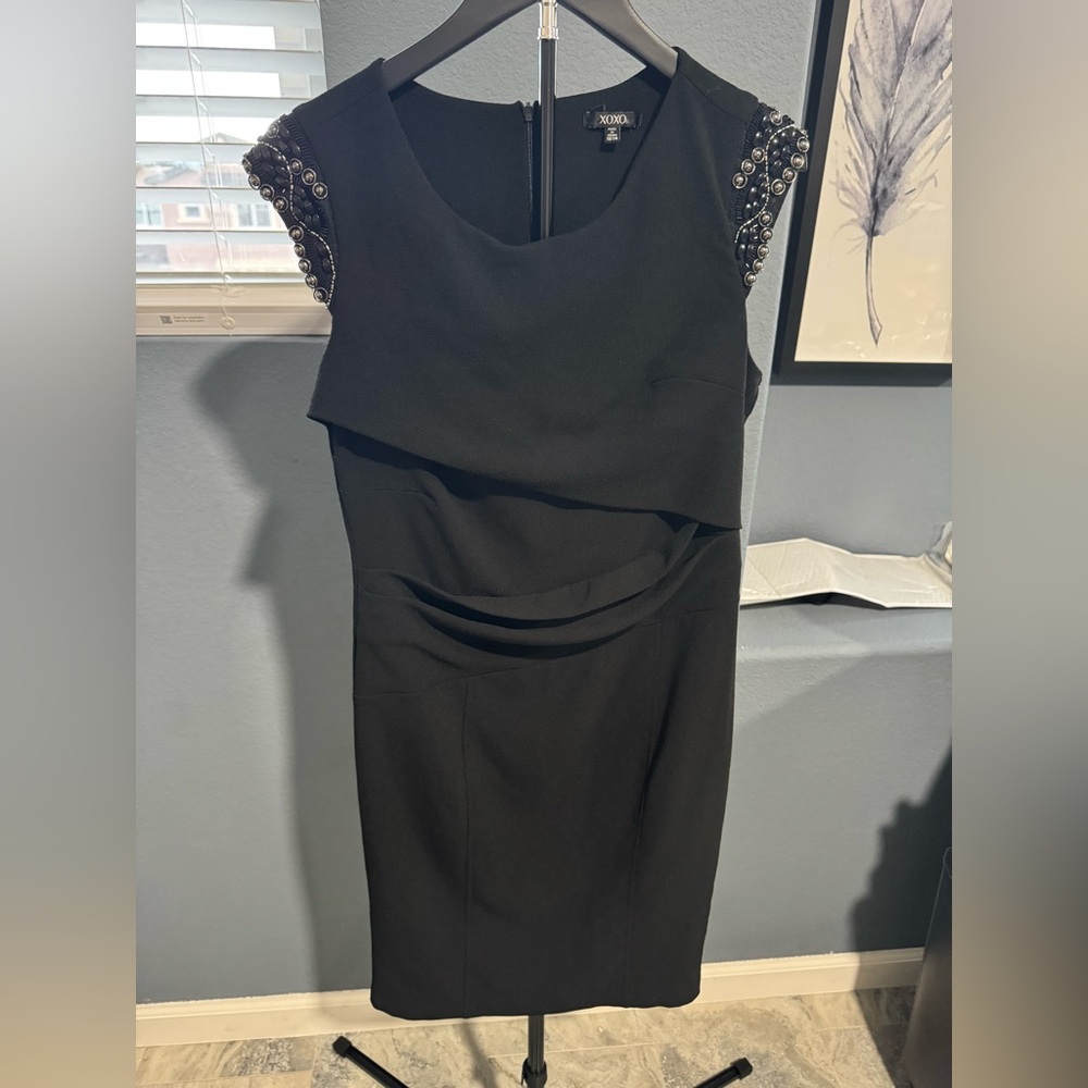 XOXO Black Mini Dress with Embellished Shoulders